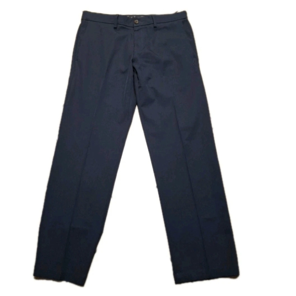 Haggar Pants Mens 34×30 Chino Flat Front Polyester Navy Blue Dress Pants